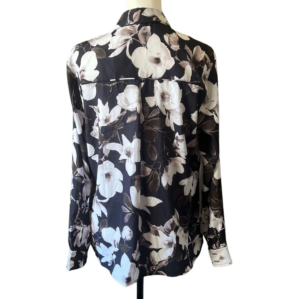 Express Portofino Floral Magnolia Long Sleeve Button Up Blouse Lightweight Large - Picture 8 of 12